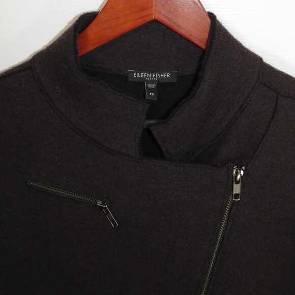 Eileen Fisher Boiled Wool Moto Jacket Asymmetric Zip Size Petite-Small - Picture 6 of 9